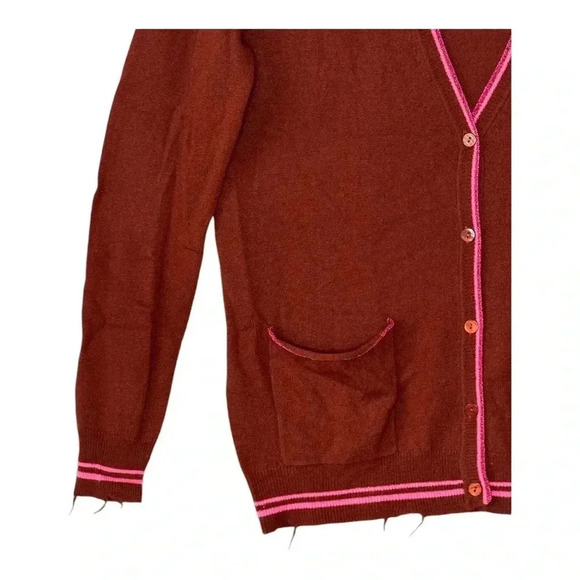 Le Superbe Cashmere Sequin Patch Silly Tiger Cardigan Maroon Sz L - Picture 4 of 11
